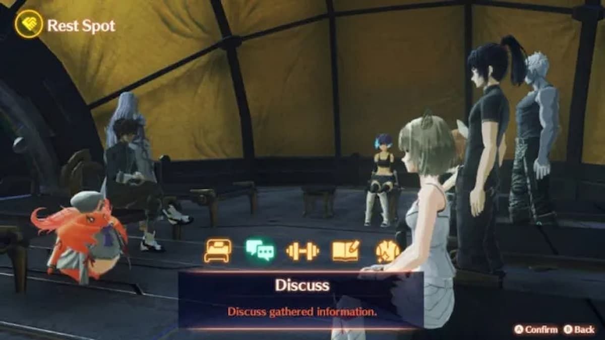 Gathering information and stopping at a Rest Spot will allow the party to discuss it (Image via Nintendo)